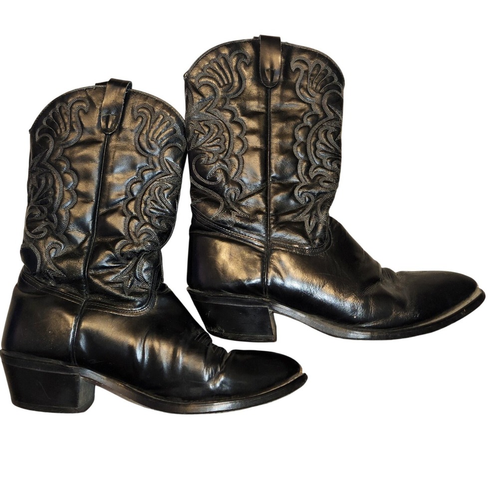 Texas Brand Mens Black Leather Western Cowboy Boots USA 12D 90053‎ vintage retro